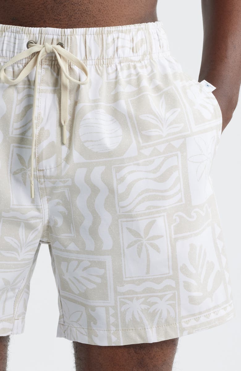 Vintage Summer Poolside Stretch Water Repellent Swim Trunks, Alternate, color, Tan