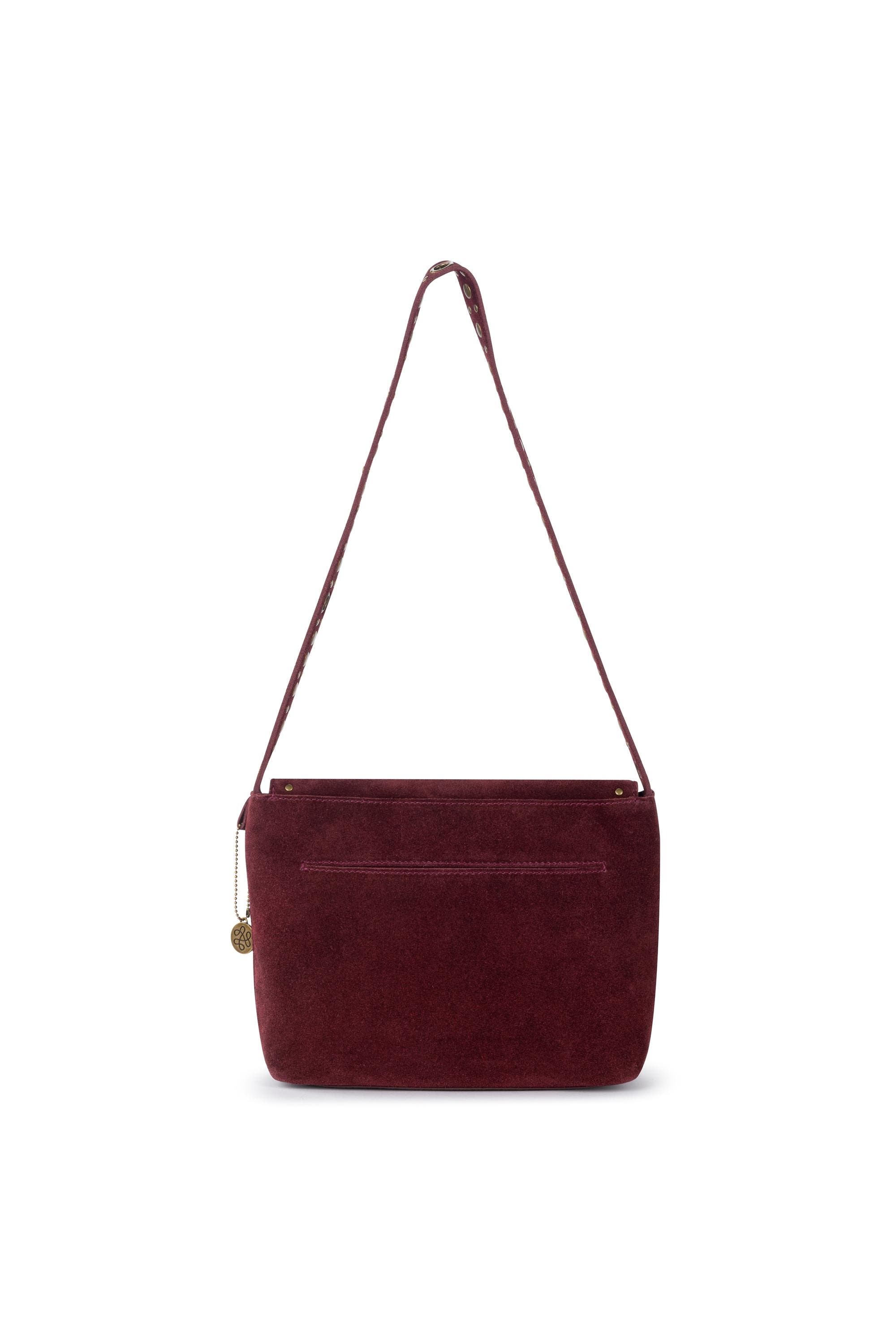 Marlow Belt Flap Shoulder, Alternate, color, Black Cherry Suede Belt