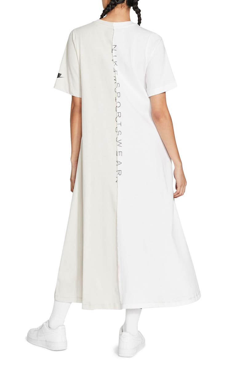 Nike Sportswear Organic Cotton Short Sleeve Midi Dress, Alternate, color, Light Bone/ White/ Black