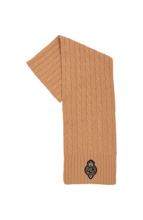 Lauren Ralplh Lauren Cable Crest Patch Scarf In Brown