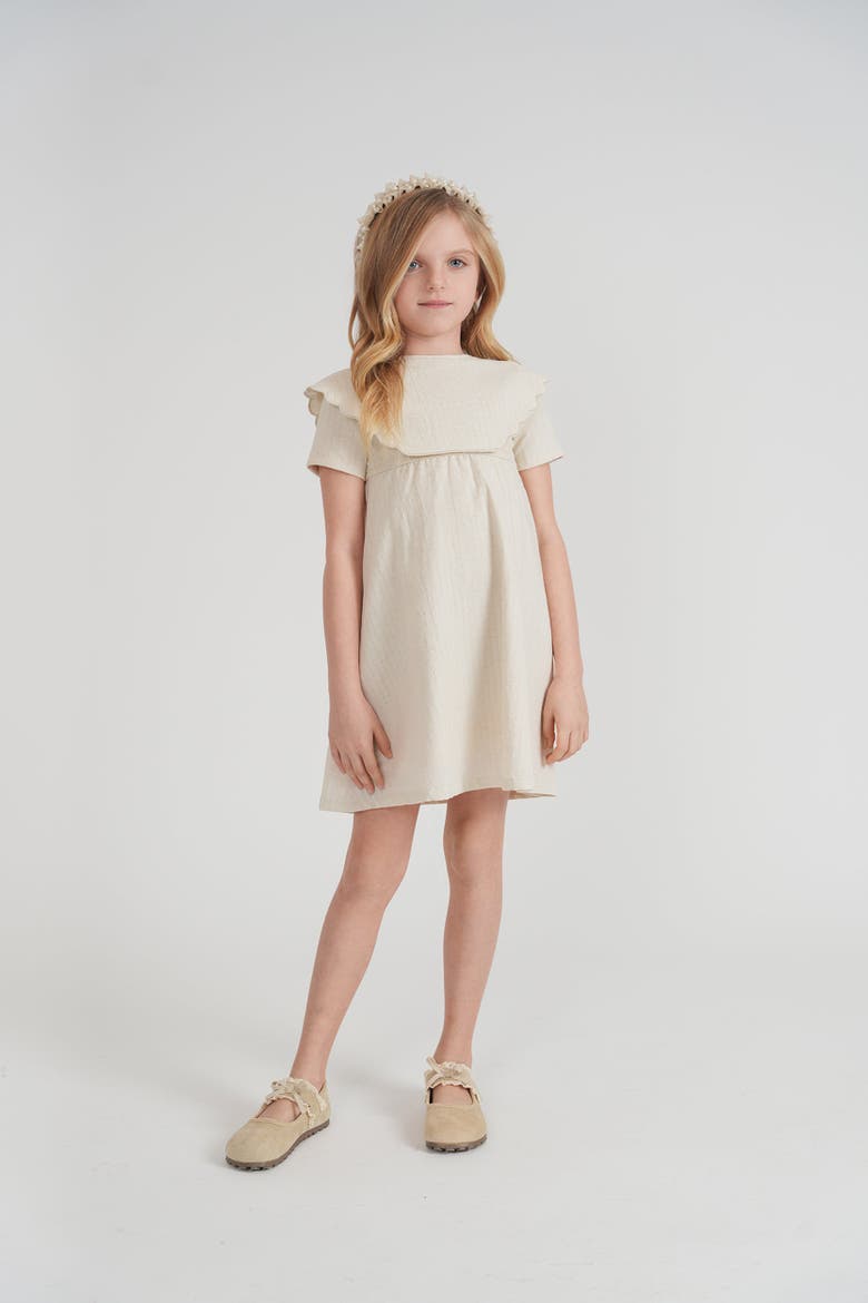 Floral Embroidered Scalloped Yoke Linen Dress, Alternate, color, Linen