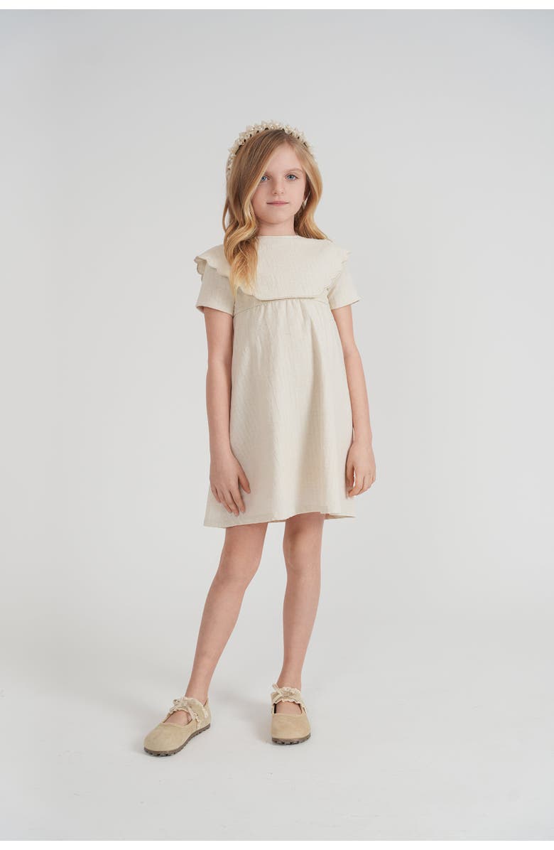 Jolie Capri Floral Embroidered Scalloped Yoke Linen Dress, Alternate, color, Linen