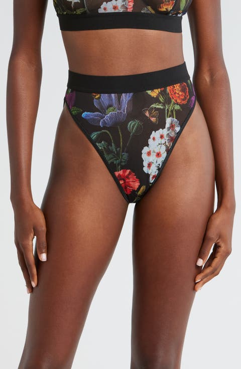 Floral High Cut Mesh Briefs