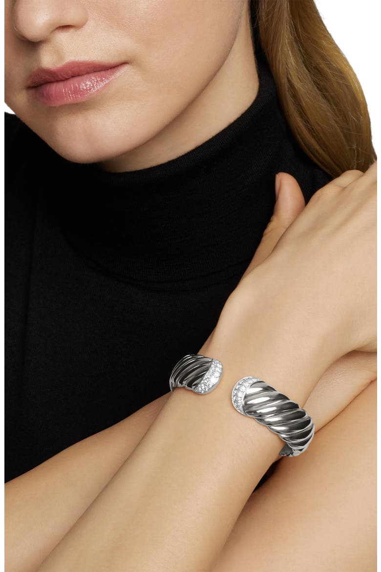 Sculpted Cable Cuff Bracelet with Pavé Diamonds, Alternate, color, DIAMOND/ SILVER
