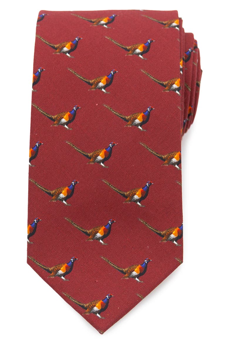 Pheasant Bird Cotton Tie, Main, color, MAROON