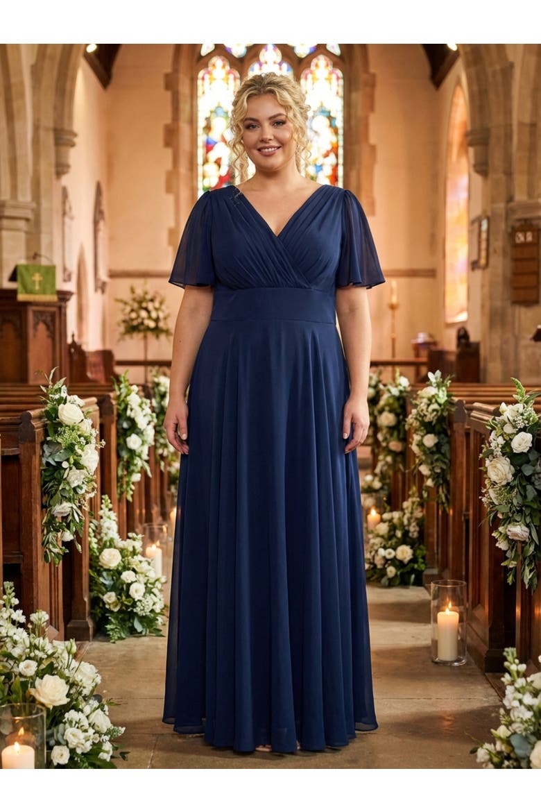 Isabelle Angel Sleeve Maxi Dress, Alternate, color, Solid Navy
