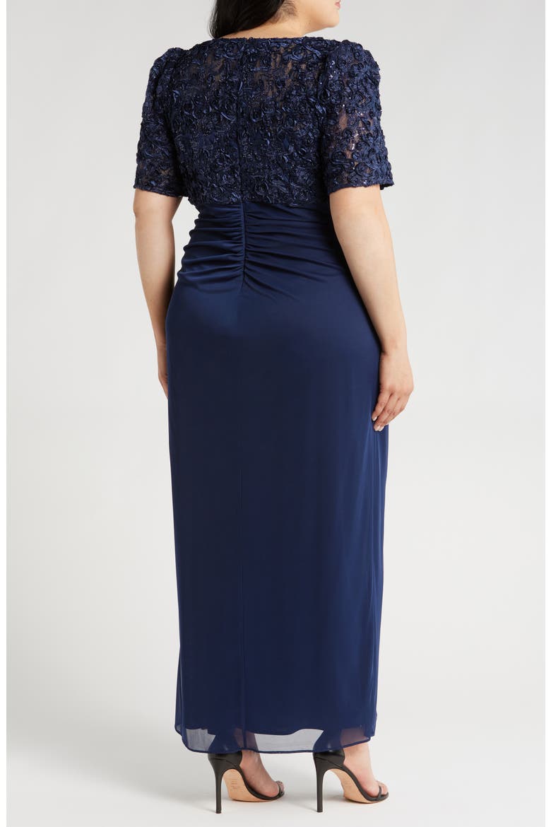 Embellished Short Sleeve Empire Waist Gown, Alternate, color, NAVY