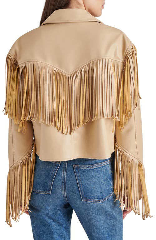 Steve Madden Halia Fringe Trim Faux Leather Jacket In Tan