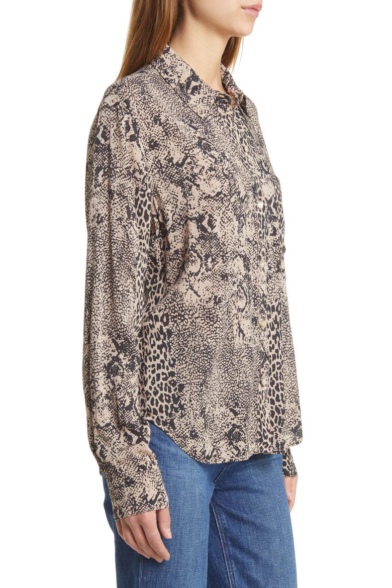 Josephine Print Button-Up Shirt, Alternate, color, TAUPE MIXED ANIMAL