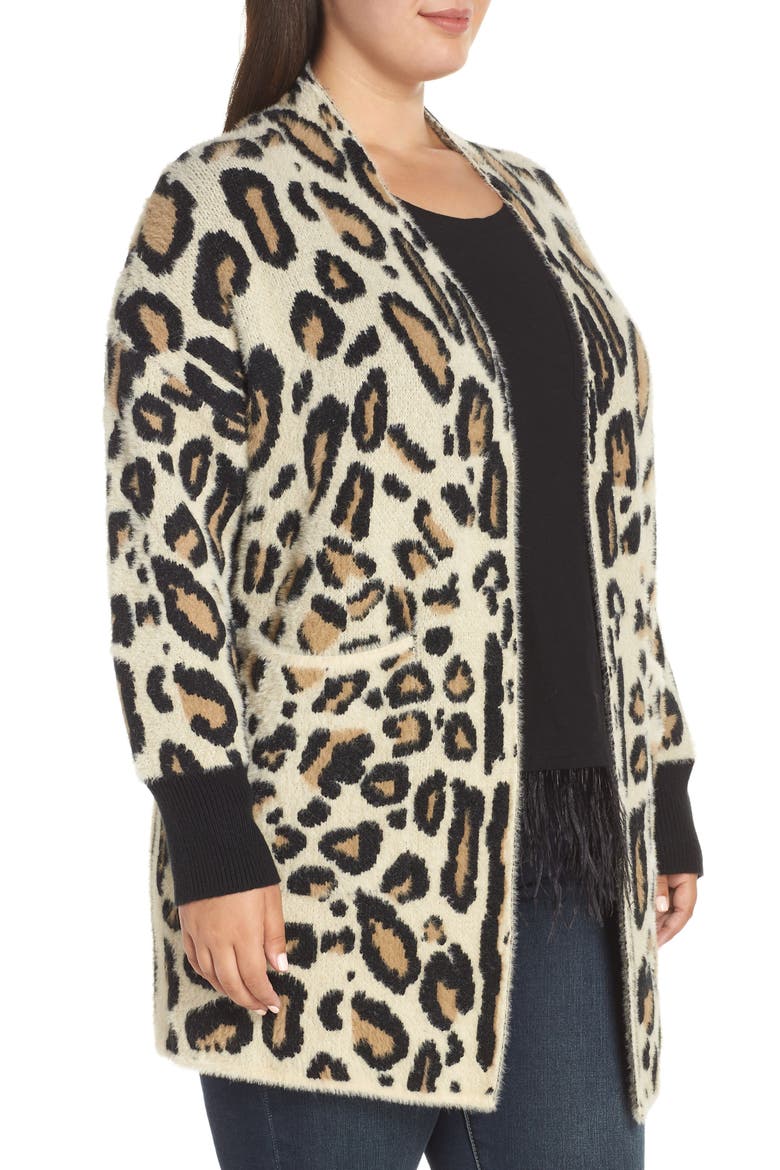 Cheetah Print Long Cardigan, Alternate, color, WOOD ASH