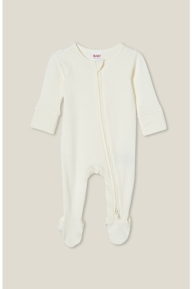 Organic Pointelle Zip All In One Romper, Main, color, Milk