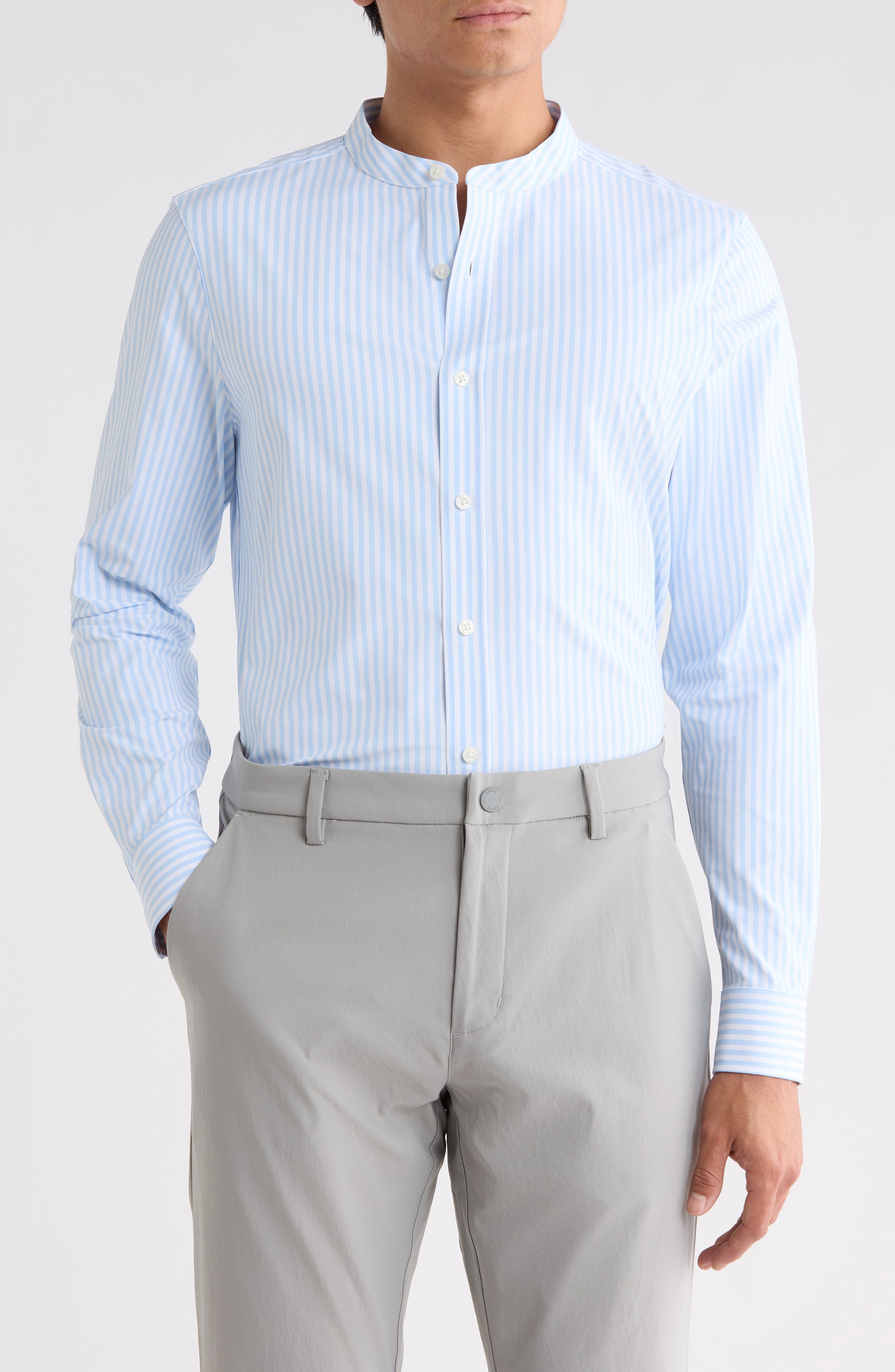 State of Mind Striped Performance Band Collar Shirt