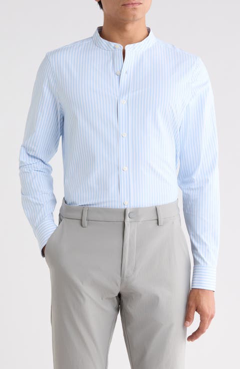State of Mind Striped Performance Band Collar Shirt
