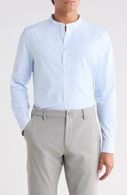 Rhone State of Mind Striped Performance Band Collar Shirt