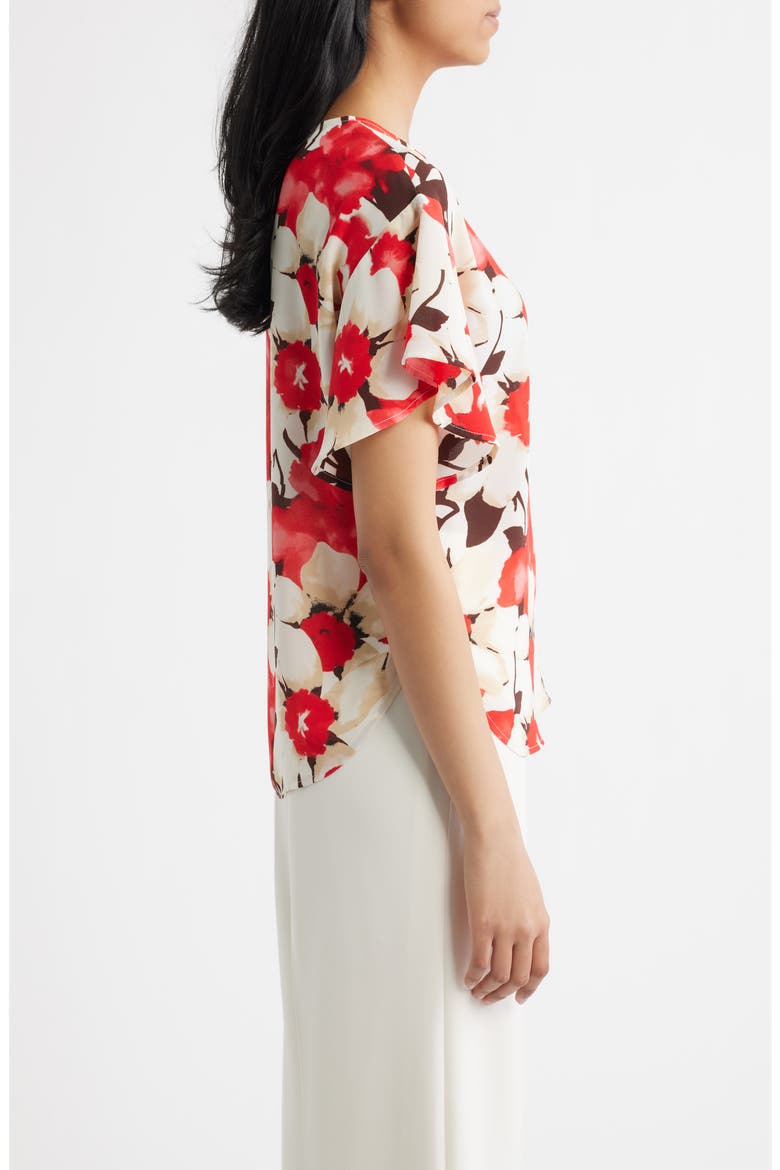 Floral Print Flutter Sleeve Top, Alternate, color, WHITE DOVE MULTI