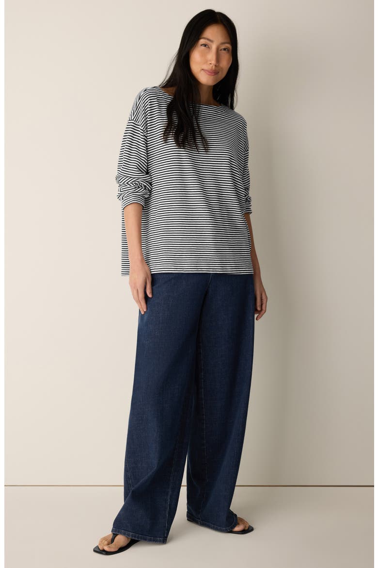 Striped Organic Cotton Bateau Neck Boxy Top, Alternate, color, BLACK WHITE