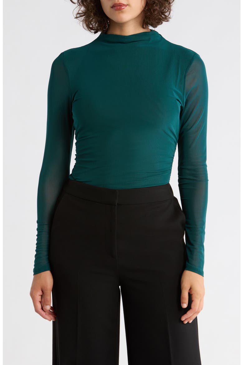 Long Sleeve Mesh Mock Neck Top, Main, color, SEA MOSS