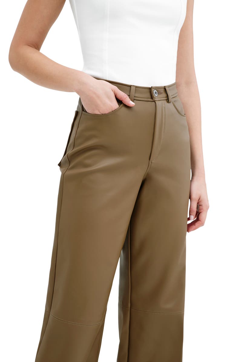 Marcella Julien High Waist Faux Leather Wide Leg Pants, Alternate, color, Latte