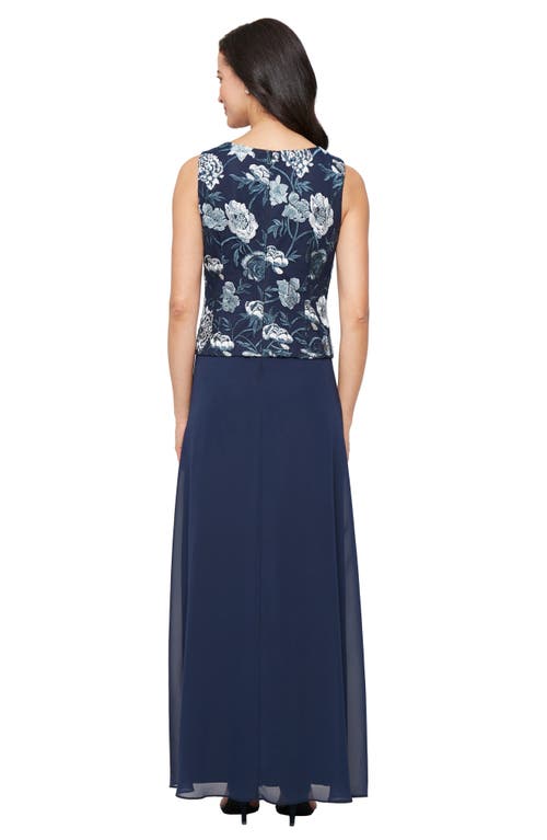 Alex Evenings Floral Embroidered Mock Two-piece Gown With Jacket In Blue