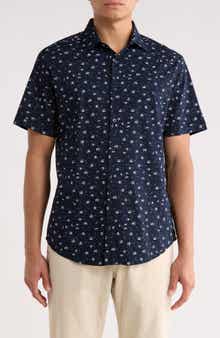 DENIM AND FLOWER Floral Short Sleeve Button-Up Shirt