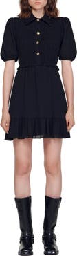 SANDRO Smocked Puff Sleeve Minidress