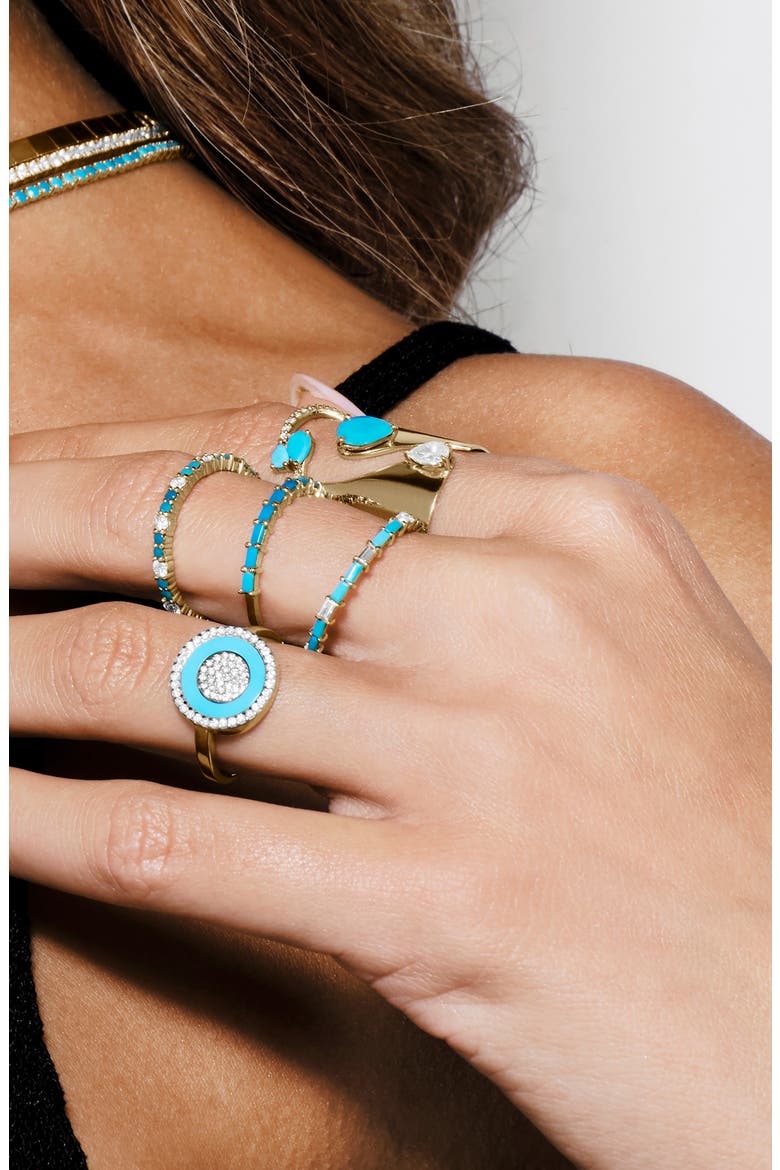 Turquoise & Diamond Baguette Ring, Alternate, color, YELLOW GOLD