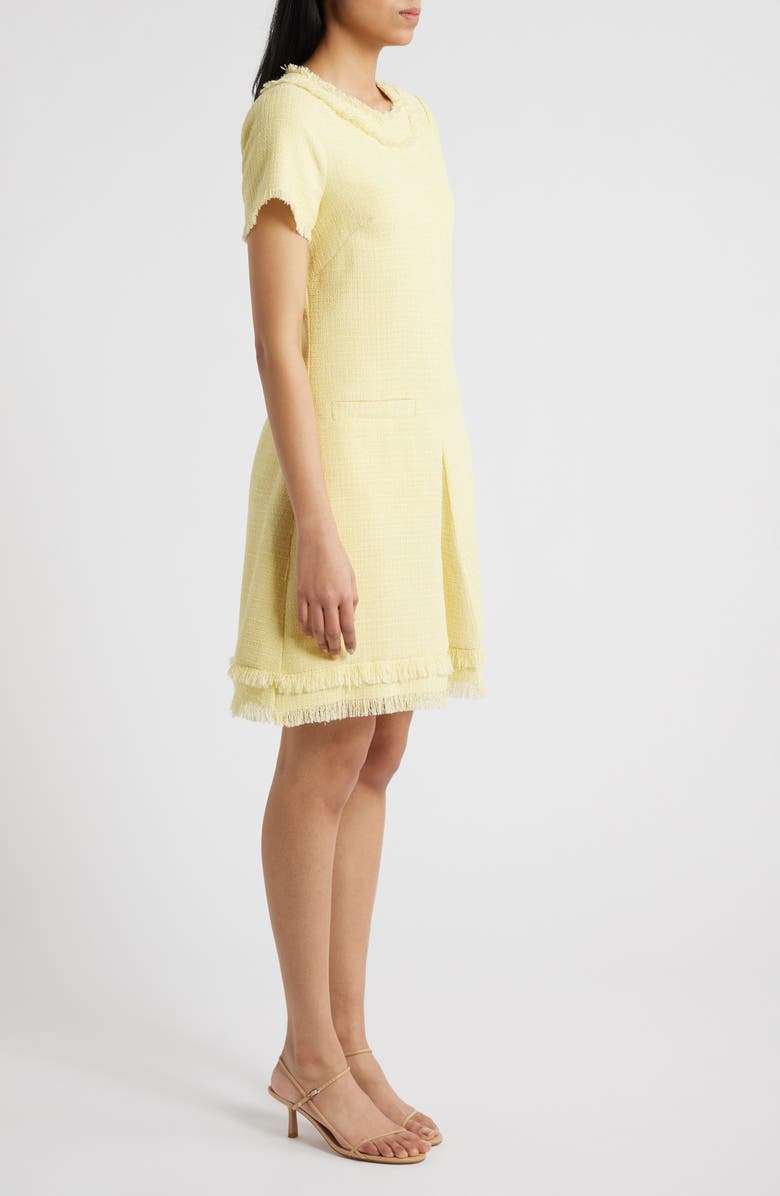 Eliza J Fringe Detail Tweed A-Line Dress, Alternate, color, Butter