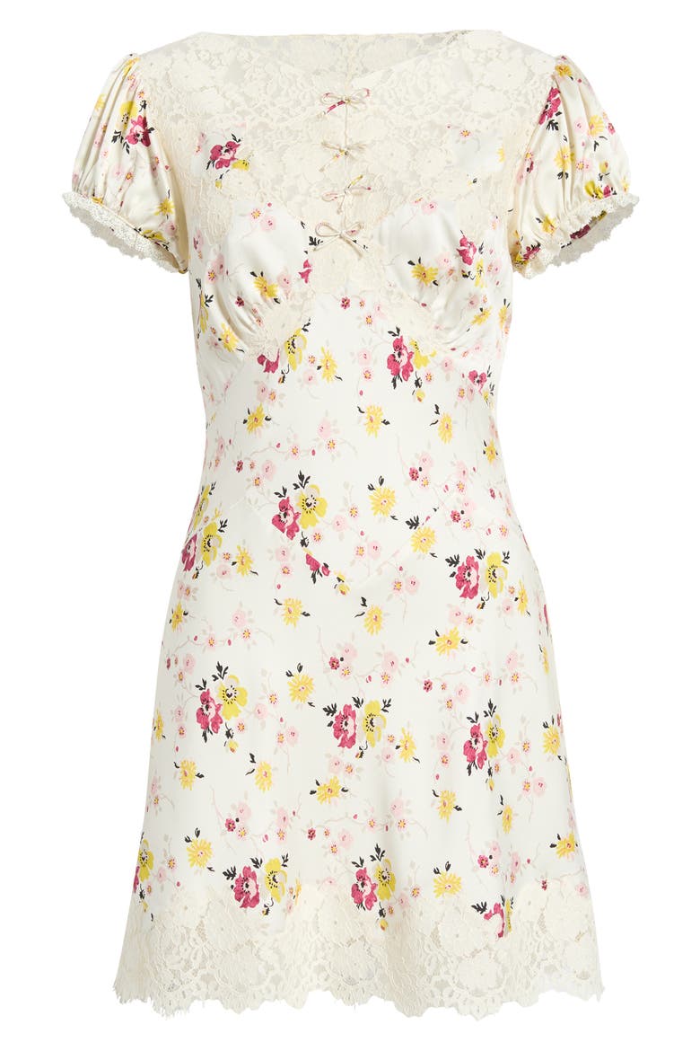 Elisaria Lace Trim Silk Minidress, Alternate, color, SWEETBRIAR FLORAL