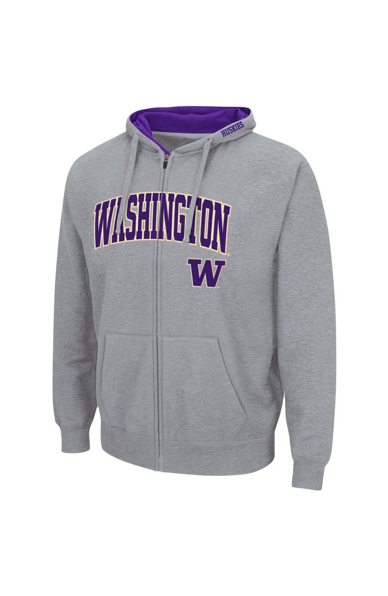 COLOSSEUM Men's Colosseum Heathered Gray Washington Huskies Arch & Logo 3.0 Full-Zip Hoodie, Alternate, color, 