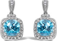 Haus of Brilliance Sterling Silver 8x8mm Cushion Cut Blue Topaz and Diamond Accent Drop Earrings