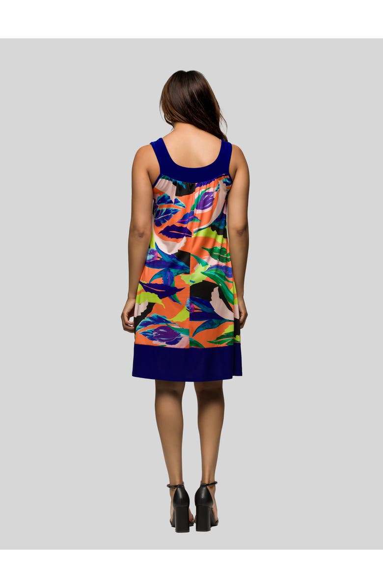 24seven Comfort Apparel Multicolor Scoop Neck Sleeveless Knee Length Dress, Alternate, color, Coral Multi