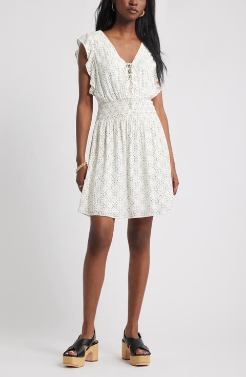 Lace-Up Smocked Waist Minidress