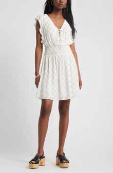 Treasure & Bond Lace-Up Smocked Waist Minidress