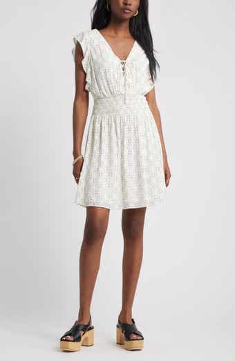 Treasure & Bond Lace-Up Smocked Waist Minidress