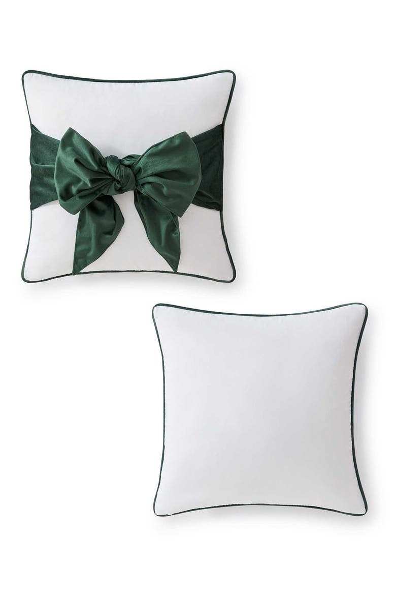 Bedford Bow Accent Pillow, Alternate, color, WHITE/ GREEN