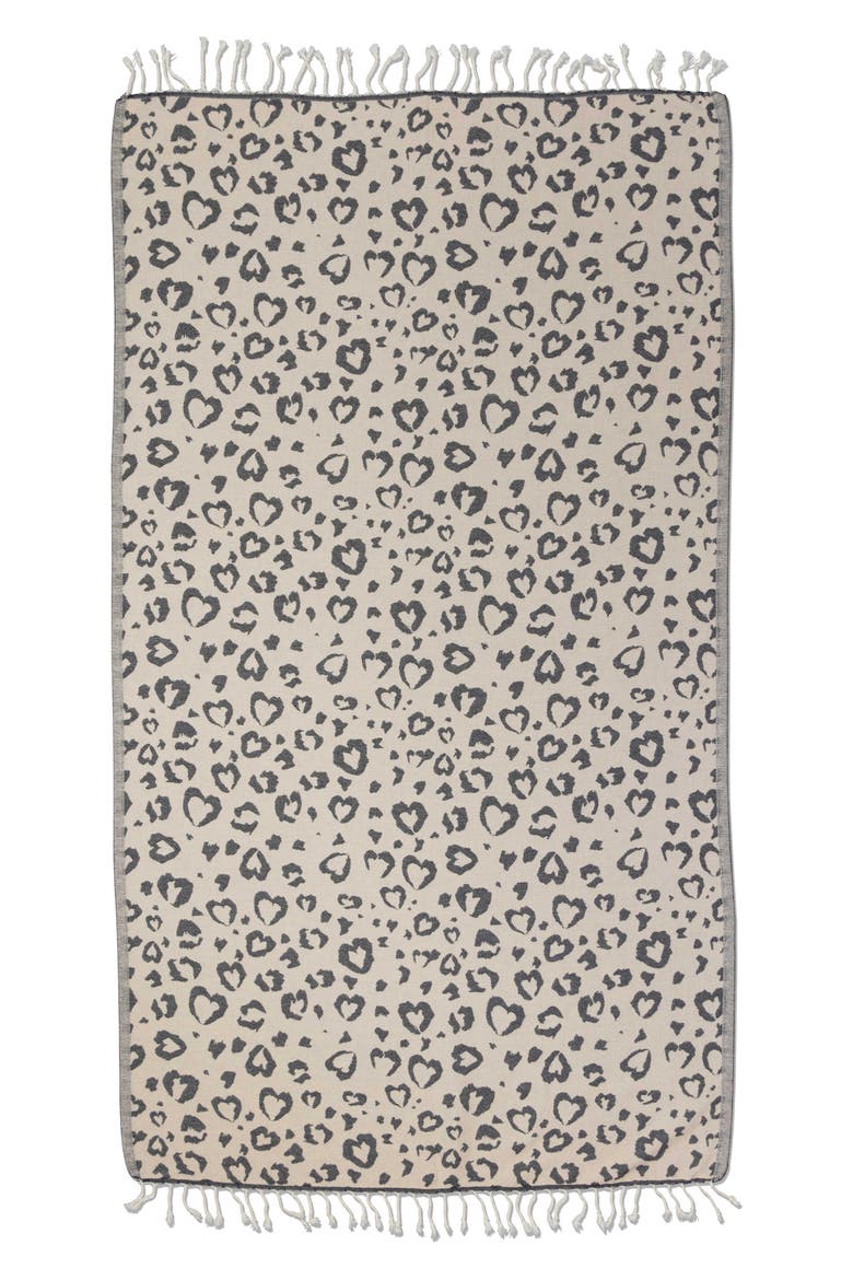 Leopard Heart Organic Turkish Towel, Alternate, color, Black