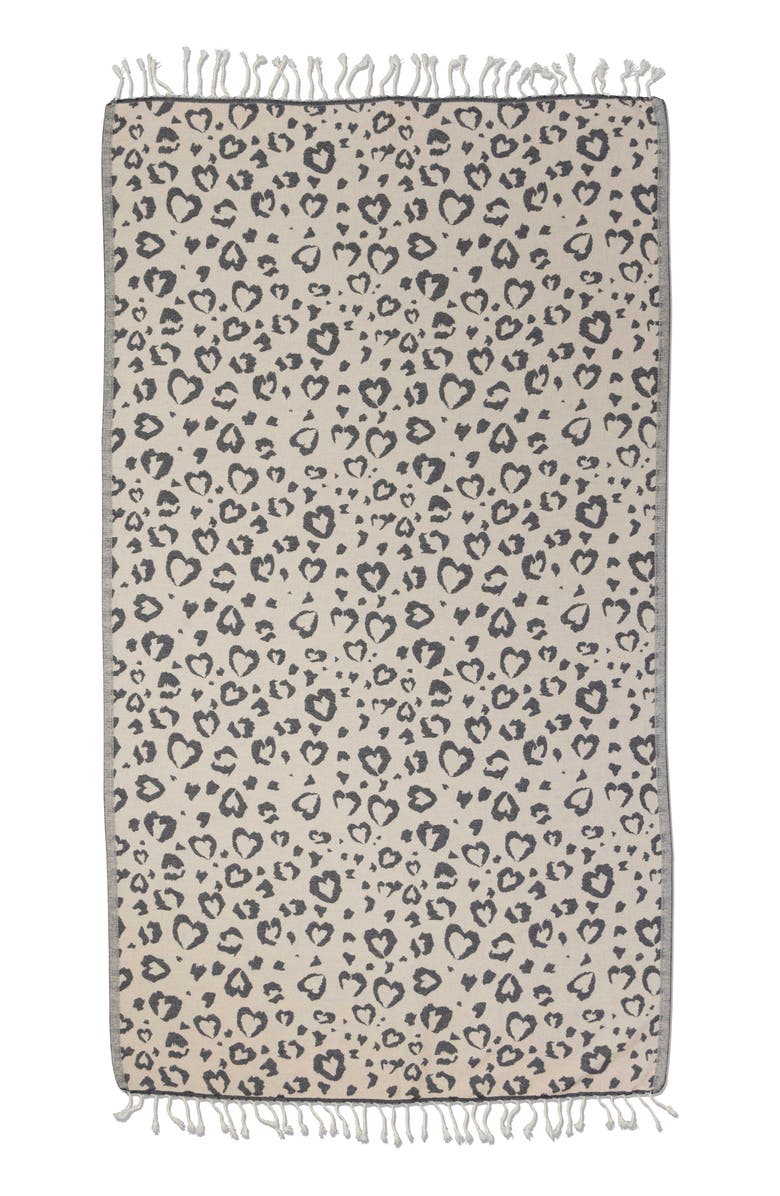 InfuseZen Leopard Heart Organic Turkish Towel, Alternate, color, Black