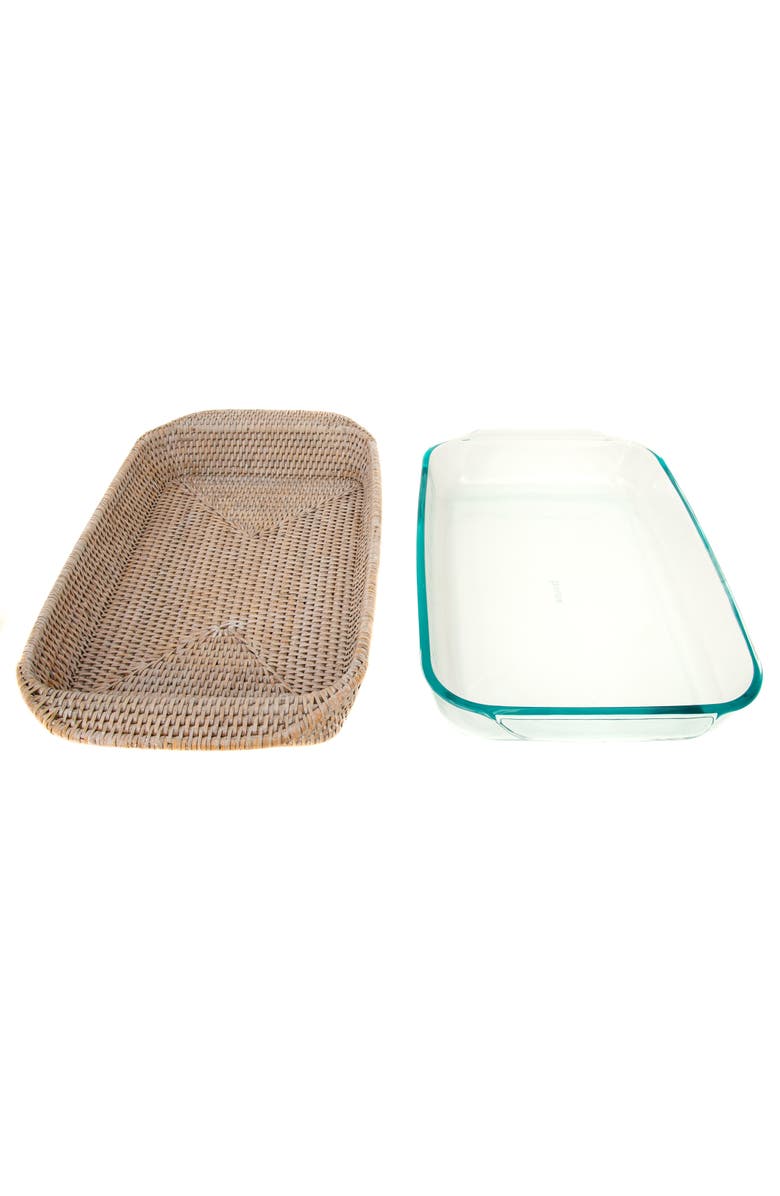 Artifacts Trading Company<sup>™</sup> Artifacts Rattan Rectangular Baker Basket with Pyrex - 13" Inches, Alternate, color, White Wash