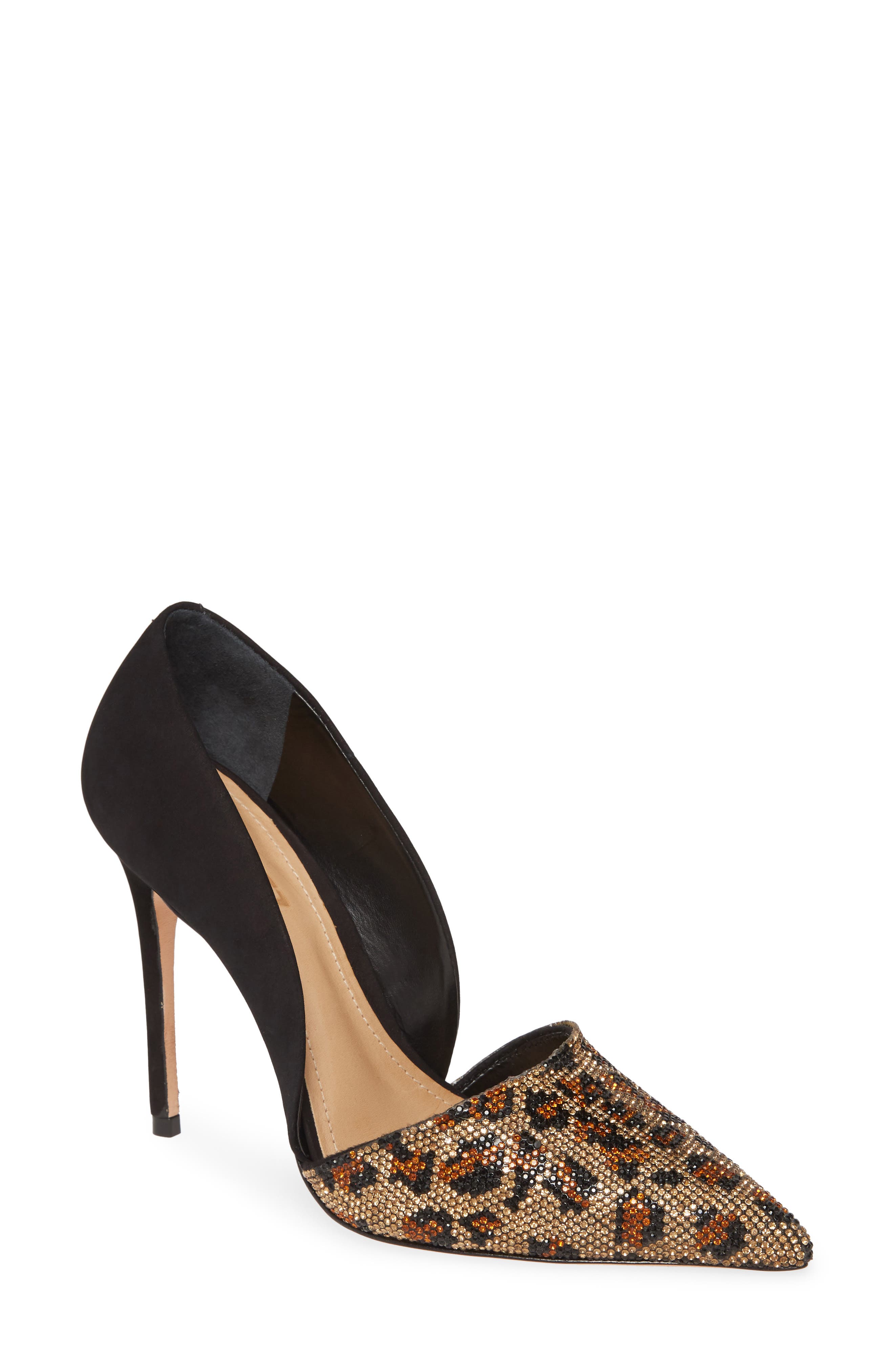 Schutz Totia Crystal Leopard Pointed Toe Pump, Main, color, 