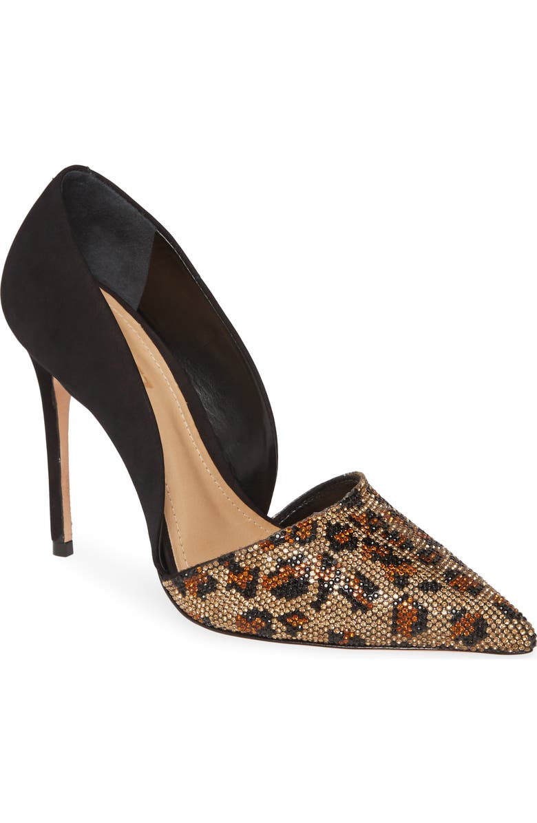 Schutz Totia Crystal Leopard Pointed Toe Pump, Main, color,