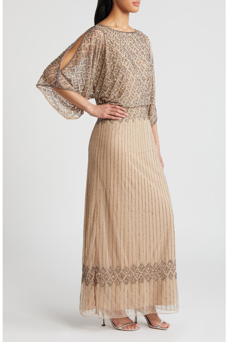 Diamond Motif Mesh Blouson Gown, Alternate, color, ROSE