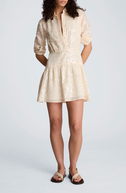 Sequin Flare Long Sleeve Mini Shirtdress