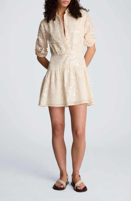 Sequin Flare Long Sleeve Mini Shirtdress