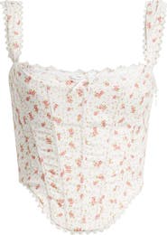 HOUSE OF CB Adina Floral Lace Trim Stretch Cotton Corset Top