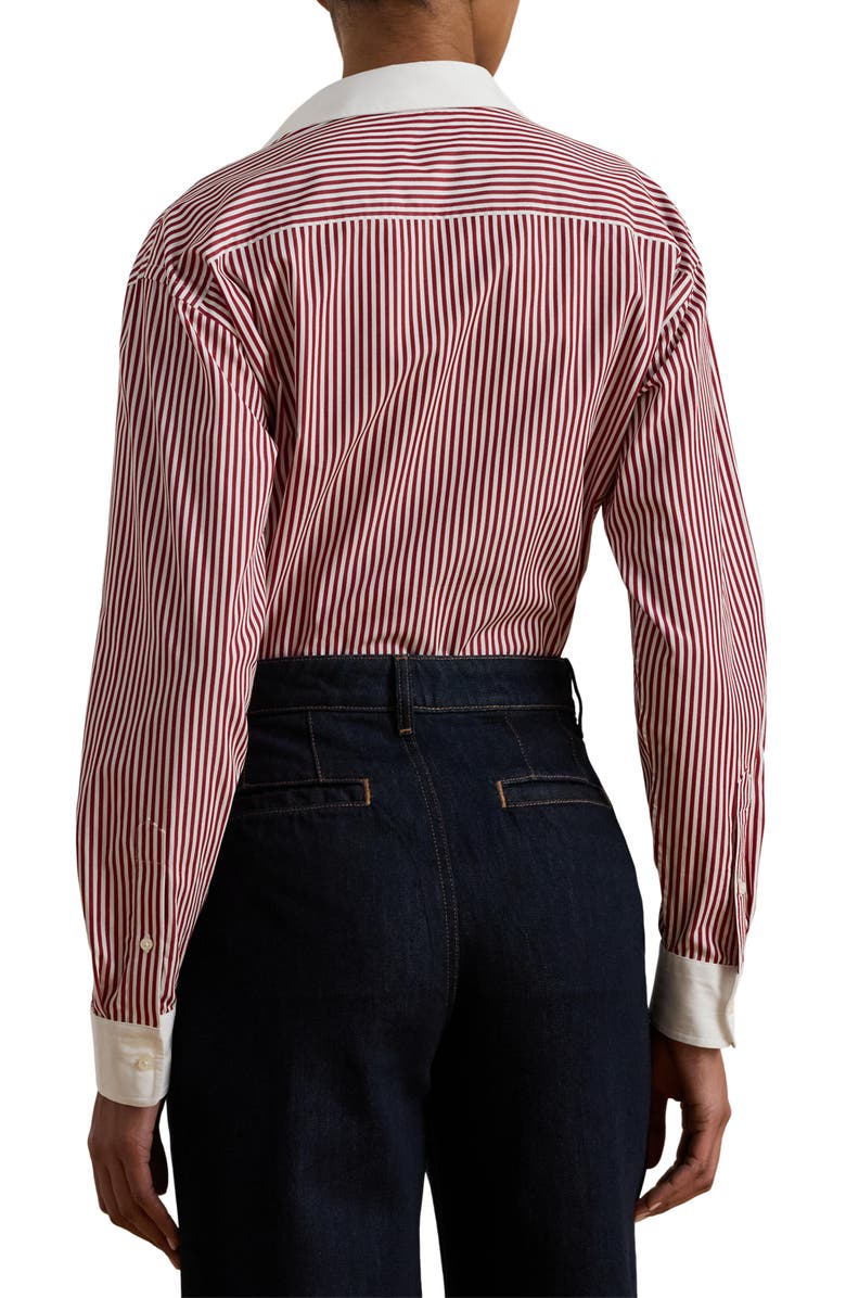 Lauren Ralph Lauren Stripe Cotton Broadcloth Button-Up Shirt, Alternate, color, Burgandy/ White Multi