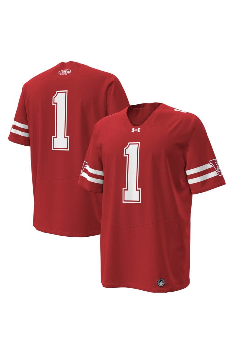 Men's Under Armour #1 Red Wisconsin Badgers 1980 Throwback Home Replica Game Jersey, Main, color, Red