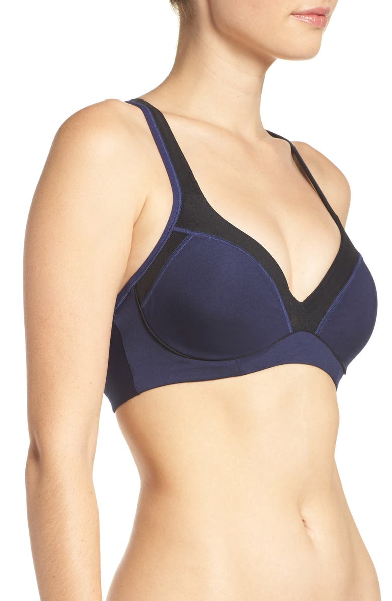 Natori Zen Convertible Underwire Sports Bra, Alternate, color, Midnight Navy/ Black