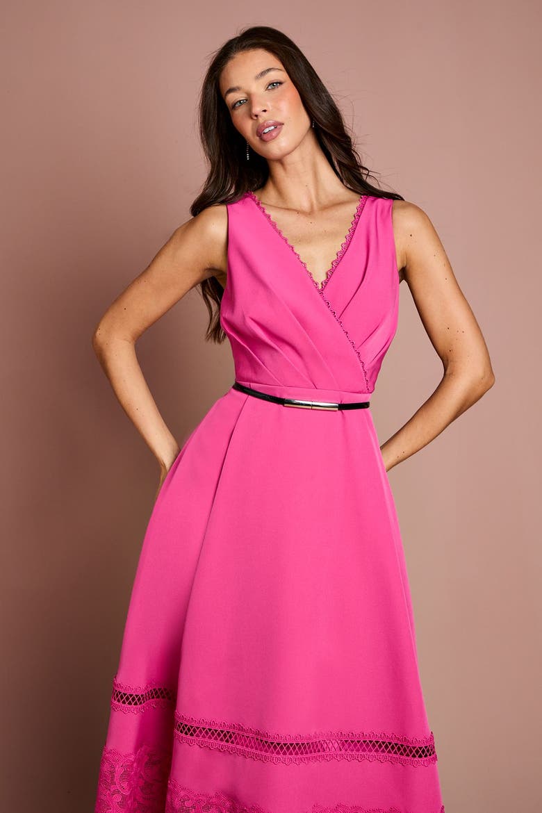 V-Neck Lace Midi Dress, Alternate, color, Pink
