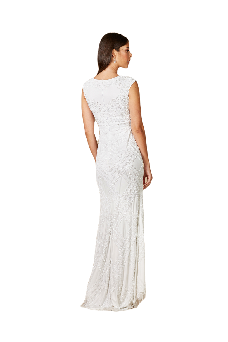 Fabiana Cap Sleeve Beaded Wedding Gown, Alternate, color, Ivory