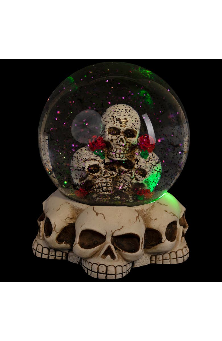 Northlight LED Lighted Skulls and Roses Halloween Snow Globe with Sound - 6", Alternate, color, Beige